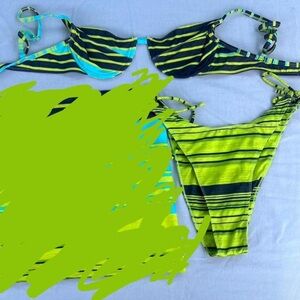 Bamba Swim Malibu Striped Green and Blue Bikini Set